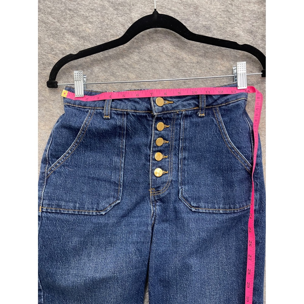Zara Womens High Waisted Button Fly Straight Leg Patch Pocket Denim Jeans Blue - Picture 5 of 16
